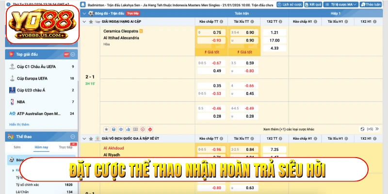 Đặt cược thể thao nhận hoàn trả siêu hời