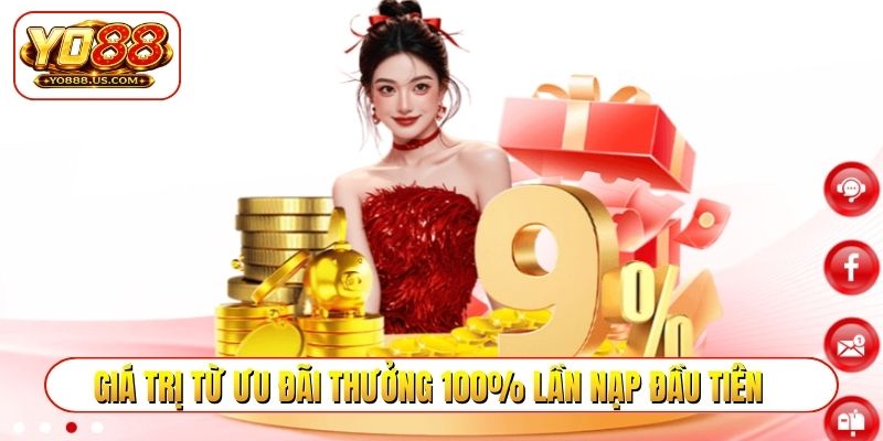 Giá trị từ ưu đãi thưởng 100% lần nạp đầu tiên