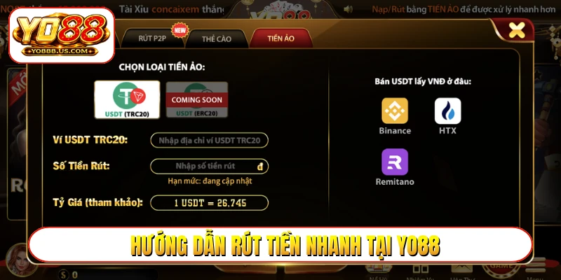 Hướng dẫn rút tiền nhanh tại YO88