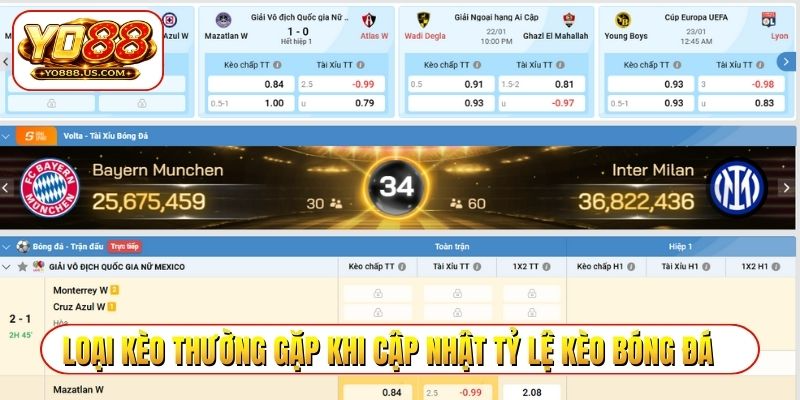 Các loại kèo thường gặp khi cập nhật tỷ lệ kèo bóng đá