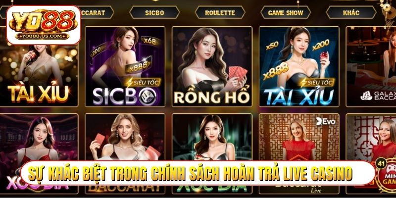 Sự khác biệt trong chính sách hoàn trả live casino